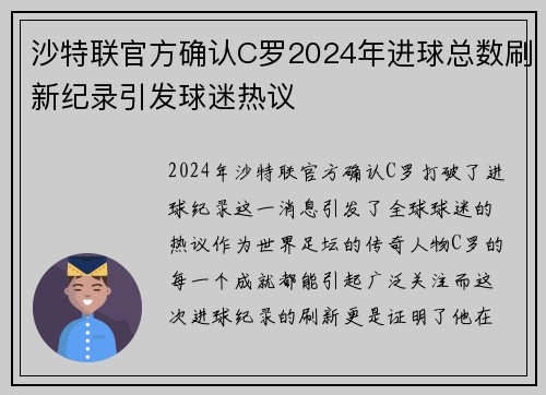 沙特联官方确认C罗2024年进球总数刷新纪录引发球迷热议 沙特联官方确认C罗2024年进球总数刷新纪录引发球迷热议